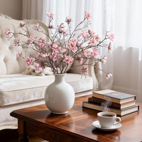 hyeflora 3pcs artificial magnolia flowers stems for spring showing dimensions