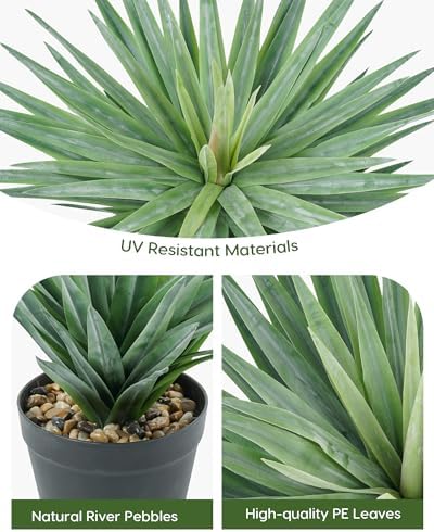 velener artificial agave plant in black pot with, close-up detail