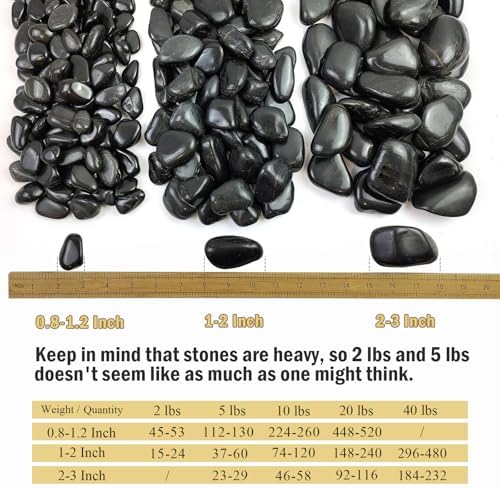 FANTIAN 10 lbs Pebbles for Landscaping, 1-2 Inch Black Rocks for Plants | Polished River Rocks Stone for Plant Indoor, Vase, Aquarium, Garden, Fountain, Outdoor, Planter Filler for Artificial Plants