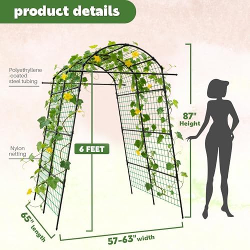 agtek 87" h×65" w metal garden arch trellis shown in use