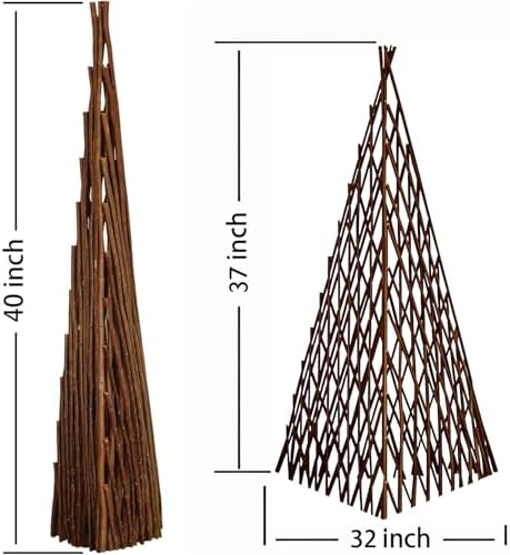 expandable teepee willow fence, teepee trellis pyramid plant, close-up detail