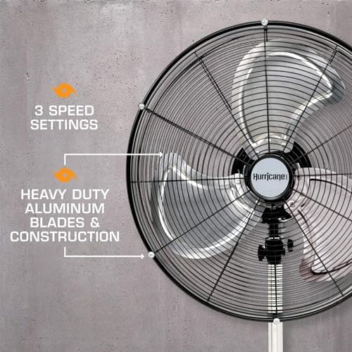 hurricane pro high-velocity oscillating metal stand fan, 3 shown in use