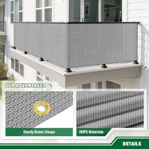 3'x50' gray balcony privacy screen fence outdoor patio showing dimensions