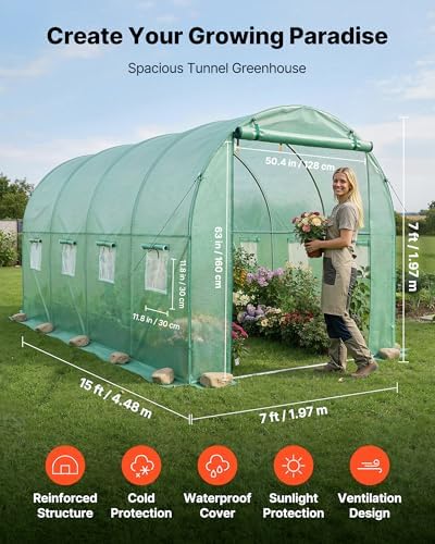 vevor walk-in tunnel greenhouse, 15 x 7 x shown in use