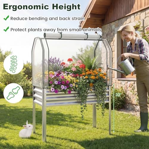 giantex raised garden bed with legs & greenhouse, close-up detail