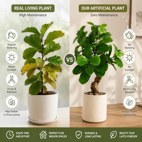 17.5 inch artificial fiddle leaf fig tree in, view 9