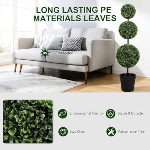 vivatrees 3ft uv-resistant artificial triple ball boxwood topiary shown in use