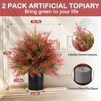 artificial fall cedar topiary trees in pot, 2 on a desk or shelf