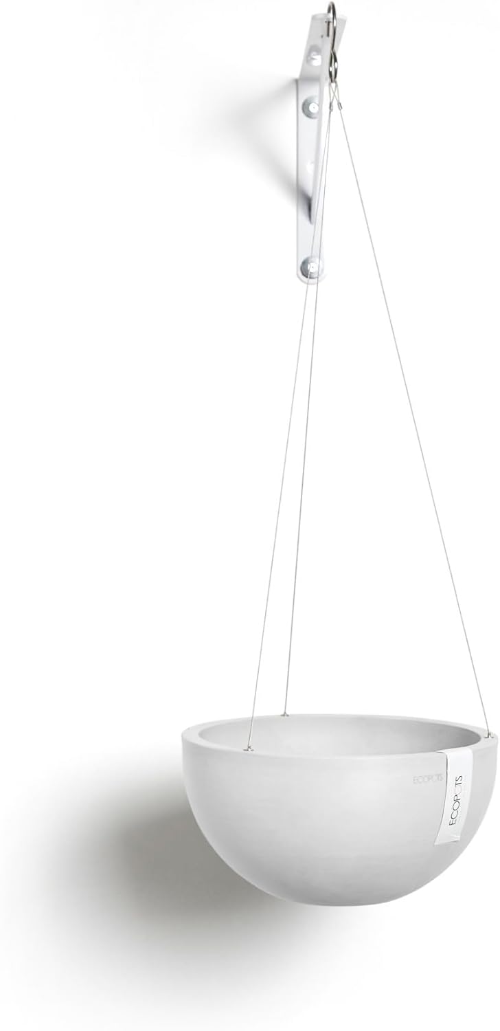 ecopots hanging brussels round planter, pure white, 10.5" shown in use