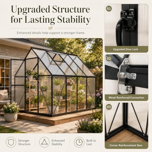 hooyeah greenhouse kits for outdoors, 6x10 ft walk-in, close-up detail