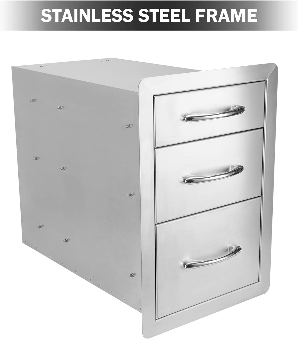 stanbroil triple access drawers for outdoor kitchen, 304 showing dimensions