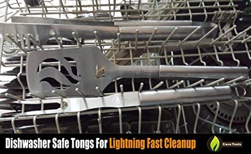 17" Long Handle Stainless Steel Grill Tongs with Locking Bracket - BBQ Grill Accessories