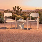 Modern Shade Luxury Outdoor Dining Chairs Set of 2, Fade Resistant, All-Aluminum Outdoor Chairs with FSC Teak Wood Armrests, Weather-Resistant Patio Chair with Quick Dry Cushion, White