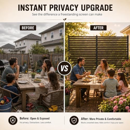 otosunny metal outdoor privacy screen freestanding, 36" w showing dimensions