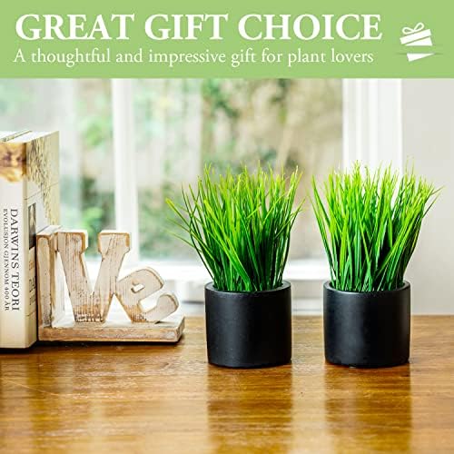 mygift tabletop artificial grass plants decorative faux greenery, close-up detail