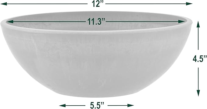 PSW Pot Collection M30C 12-inch Plastic/Stone/Wood Composite Low Bowl Planter – No Drainage Hole (Drillable), Shallow Indoor/Outer Pot for Succulents, Bonsai, Fairy Gardens, Herbs, Chocolate