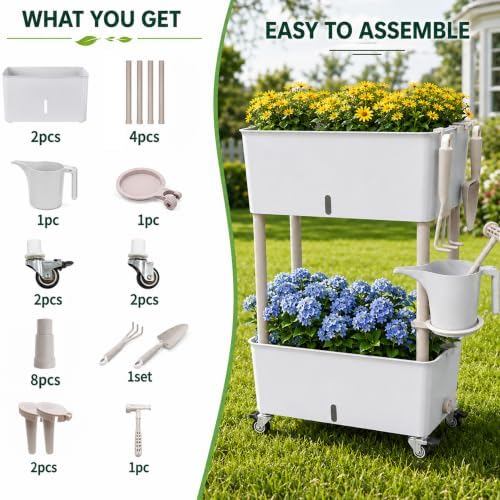 2-tier 27.8"h rolling raised garden bed with wheels on a desk or shelf