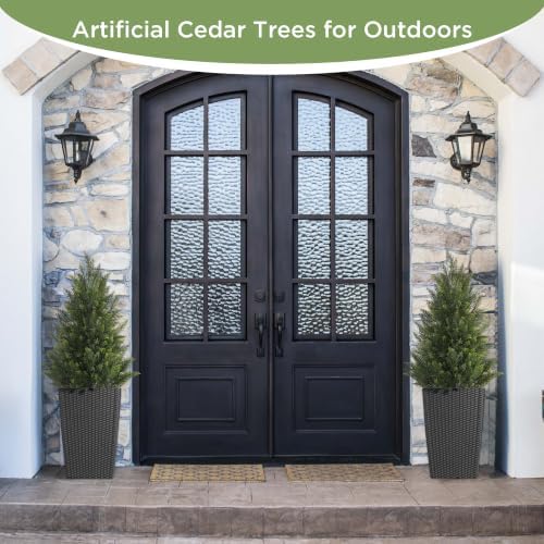vitalismo 3ft uv-resistant artificial cedar trees for front showing dimensions