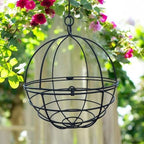 large wrought iron hanging globe planter – amish shown in use