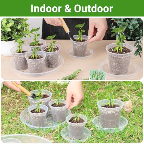 GREANER Plant Saucers for Indoors, 30 Packs Durable Plastic Plant Trays for Pots, Clear Plastic Flower Plant Pot Saucer for Indoor Outdoor Garden（4 Inch