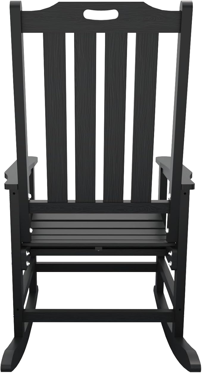 Oversized Rocking Chair, Outdoor Rocking Chair for Adults, All Weather Resistant Porch Rocker for Lawn Garden, Black