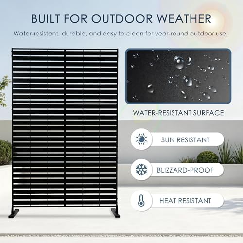 kozyard metal privacy screen 74" h x 47.2" showing dimensions