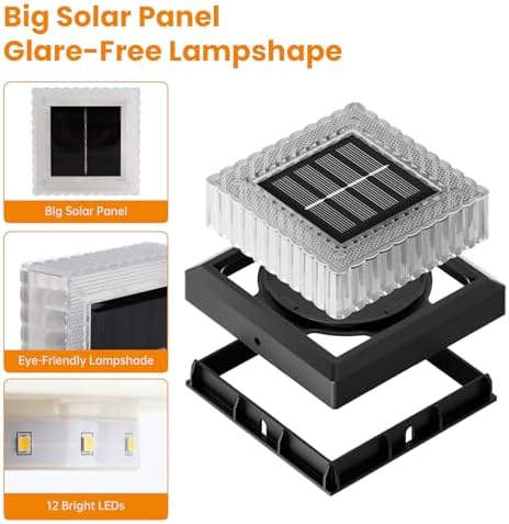 APONUO Solar Post Cap Lights, 12-Pack IP65 Waterproof for 4x4 Posts, 20 Lumens Deck Post Lights Solar Powered Outdoor – Perfect for Fence, Patio, Garden,Decor, Black