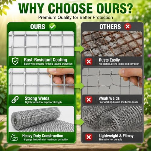 Hardware Cloth 1/2 inch Chicken Wire Fencing 48 x 100 Ft 19-Gauge | Hot-dip Galvanized After Welding Chicken Wire Mesh Roll Rat Wire Gopher Mesh Garden Fencing