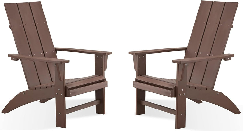 Modern Adirondack Chairs Set of 2, Oversized,Dark Brown | Poly Lumber Patio Chairs, Blue 350Lbs Support, All Weather Patio Chairs for Fire Pit Deck Backyard Patio Outdoor Garden
