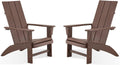 Modern Adirondack Chairs Set of 2, Oversized,Dark Brown | Poly Lumber Patio Chairs, Blue 350Lbs Support, All Weather Patio Chairs for Fire Pit Deck Backyard Patio Outdoor Garden