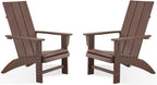 Modern Adirondack Chairs Set of 2, Oversized,Dark Brown | Poly Lumber Patio Chairs, Blue 350Lbs Support, All Weather Patio Chairs for Fire Pit Deck Backyard Patio Outdoor Garden