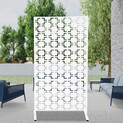 74.8" metal privacy screen outdoor freestanding with stand shown in use