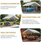 aoxun 10x20 ft heavy duty carport, adjustable height showing dimensions