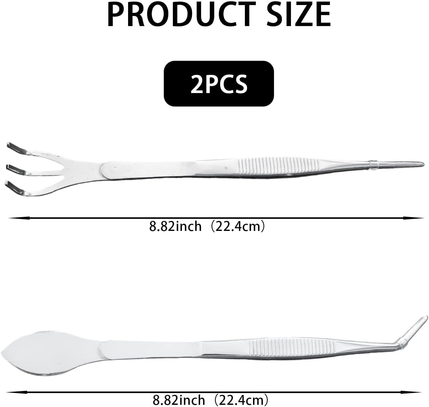 2-in-1 Bonsai Tweezers Set - 8.8" Stainless Steel Long Plant Tweezers with Rake & Spatula Tips, Straight + Curved Tools for Bonsai, Succulents & Terrariums