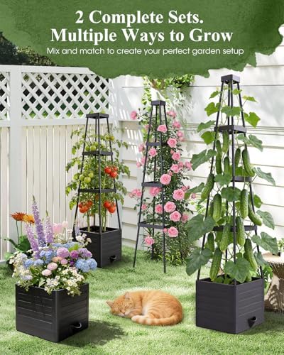 raised garden bed planter box with trellis, 57" showing dimensions