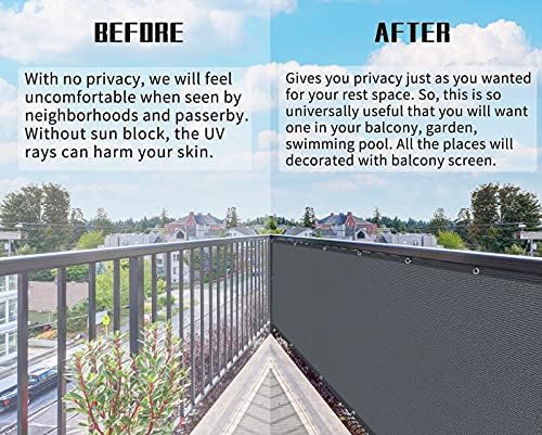 3'x20'balcony privacy screen cover fence cover uv protection showing dimensions