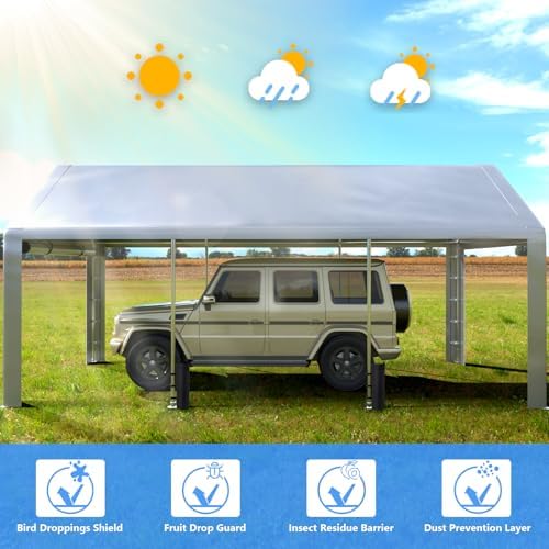 jocoevol carport 10x20 ft enclosed carport with roll-up, side view