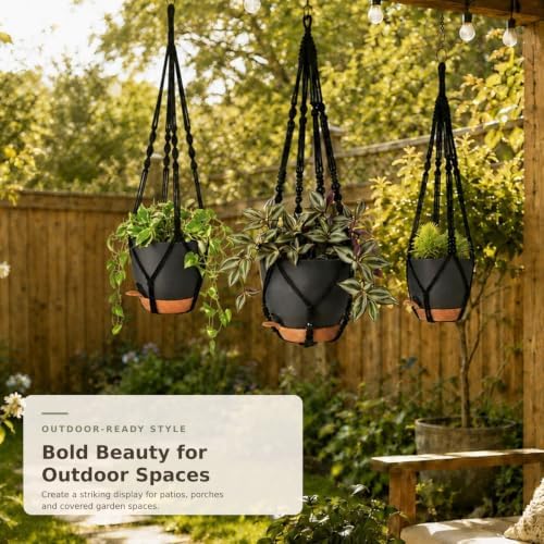 large hanging planters for indoor plants with macrame showing dimensions