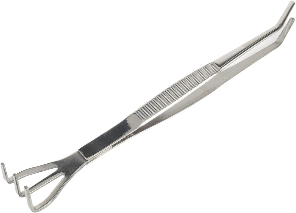 Fdit Bonsai Root Rake Tweezers, Stainless Steel 2 in 1 Precision Repotting Tool with Smooth Rounded Tips Ergonomic Non Slip Grip for Bonsai Care Silver 24.5 cm 1 Piece