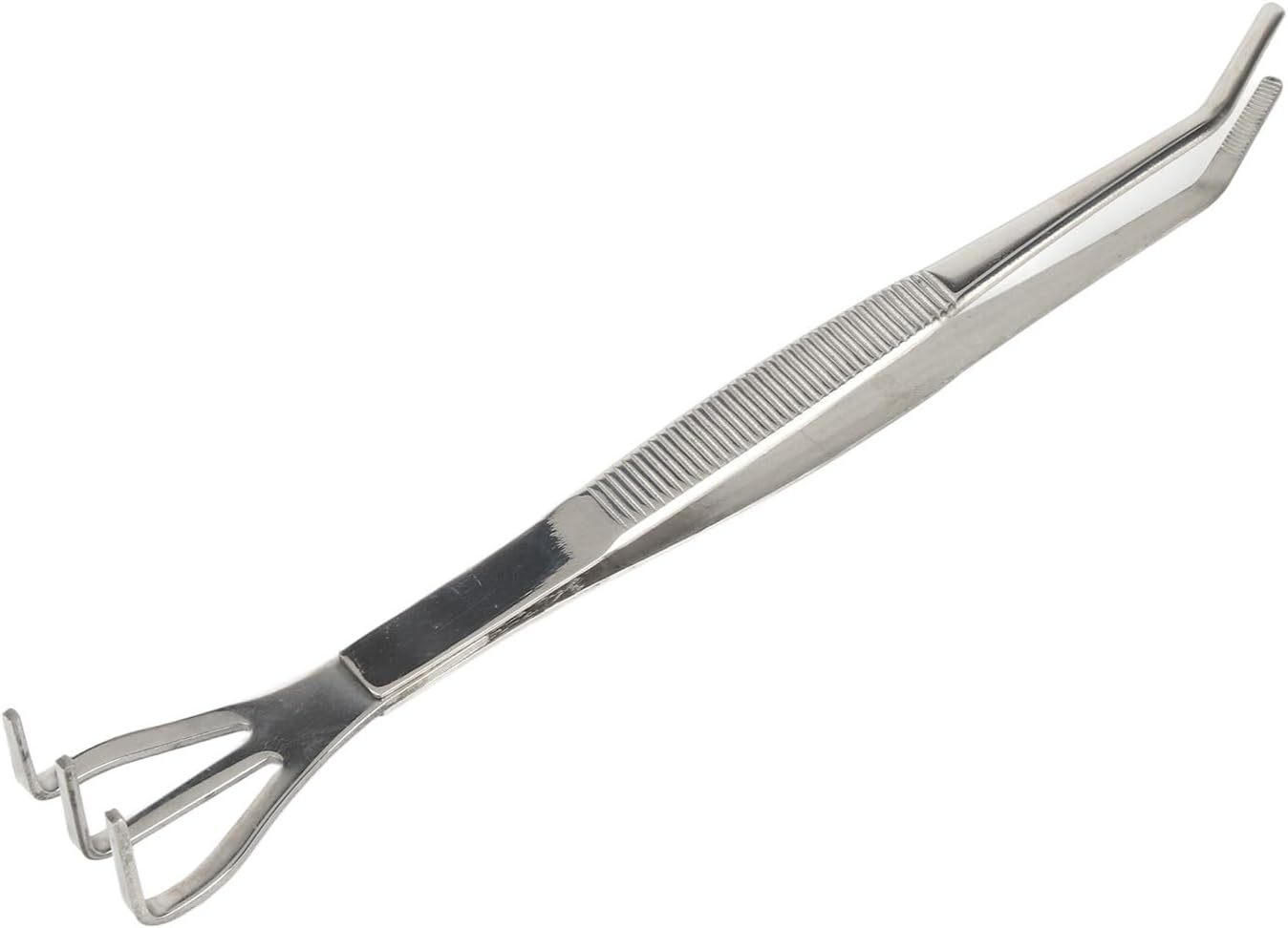 Fdit Bonsai Root Rake Tweezers, Stainless Steel 2 in 1 Precision Repotting Tool with Smooth Rounded Tips Ergonomic Non Slip Grip for Bonsai Care Silver 24.5 cm 1 Piece