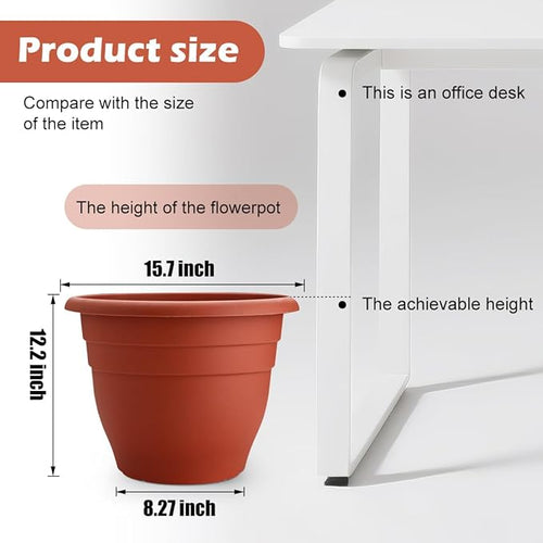 3 Pack Large 16 Inch Plastic Plant Pots for Outdoor Plants,Durable & Lightweight Flower Pots with Drainage Holes,Weather-Resistant Large Planters for Patio Garden(Brick Red)
