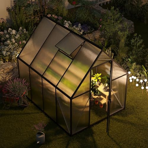 6x8 ft greenhouse for outdoors, polycarbonate greenhouse with shown in use