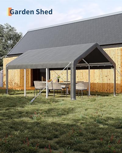 12x20 ft heavy duty carport canopy with sidewalls showing dimensions