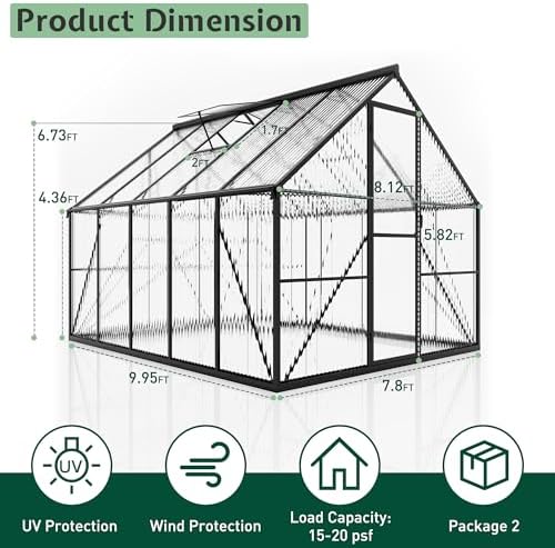 jocisland 8x10 ft walk-in polycarbonate greenhouse with 2 shown in use