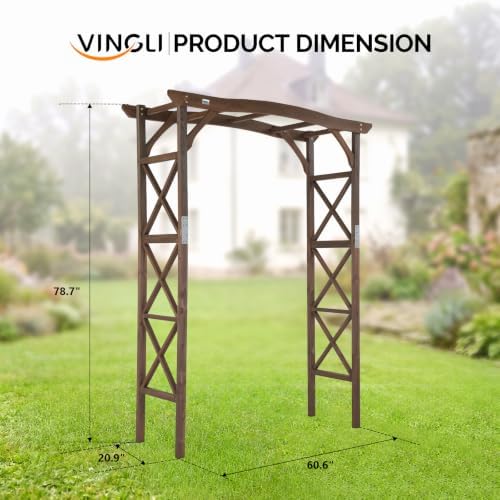 vingli wooden garden arbor, wedding arch, 6.6ft arch, side view