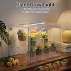 clear mini indoor greenhouse, with hygrometer and grow, side view