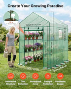 vevor walk-in greenhouse, 54" x 81.1" x 77.2" shown in use