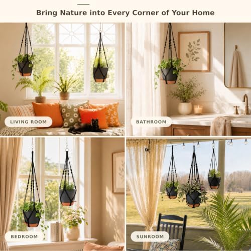 large hanging planters for indoor plants with macrame, side view