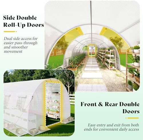 amerlife 10x44 ft white walk-in tunnel greenhouse with showing dimensions