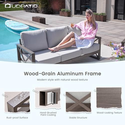 udpatio aluminum outdoor patio furniture set faux wood showing dimensions